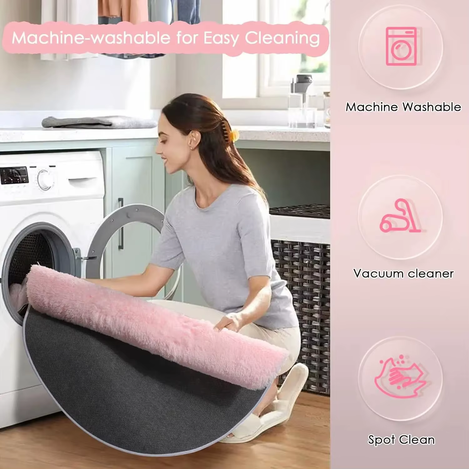 Vikama Tapis rond rose pour chambre de fille
