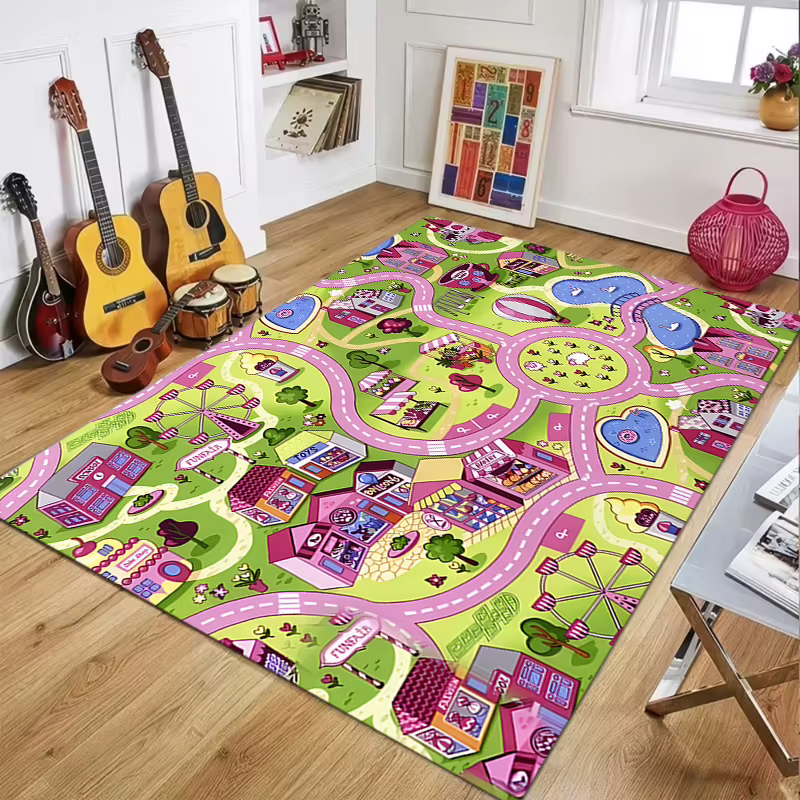 Tapis de jeu pour enfants Rose Thème Parc d'attractions