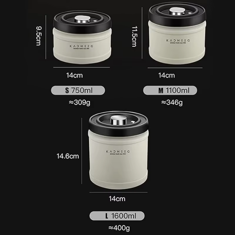 Conteneur de stockage de grains de café de 750/1100/1600ml, boîtes scellées sous vide, pot de grains de café en acier inoxydable, garde la cuisine fraîche
