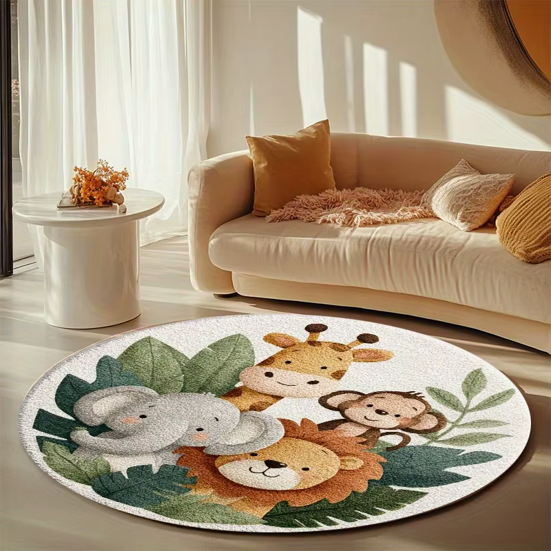 Tapis rond VIKAMA avec animaux de la jungle