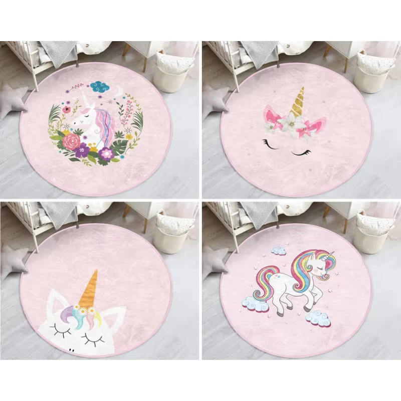 Tapis rond floral licorne