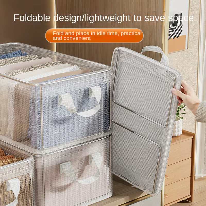Boîte de rangement transparente en PVC avec cadre en acier, panier organisateur de sous-vêtements étanche pour l'organisation de la maison, du dortoir et du placard
