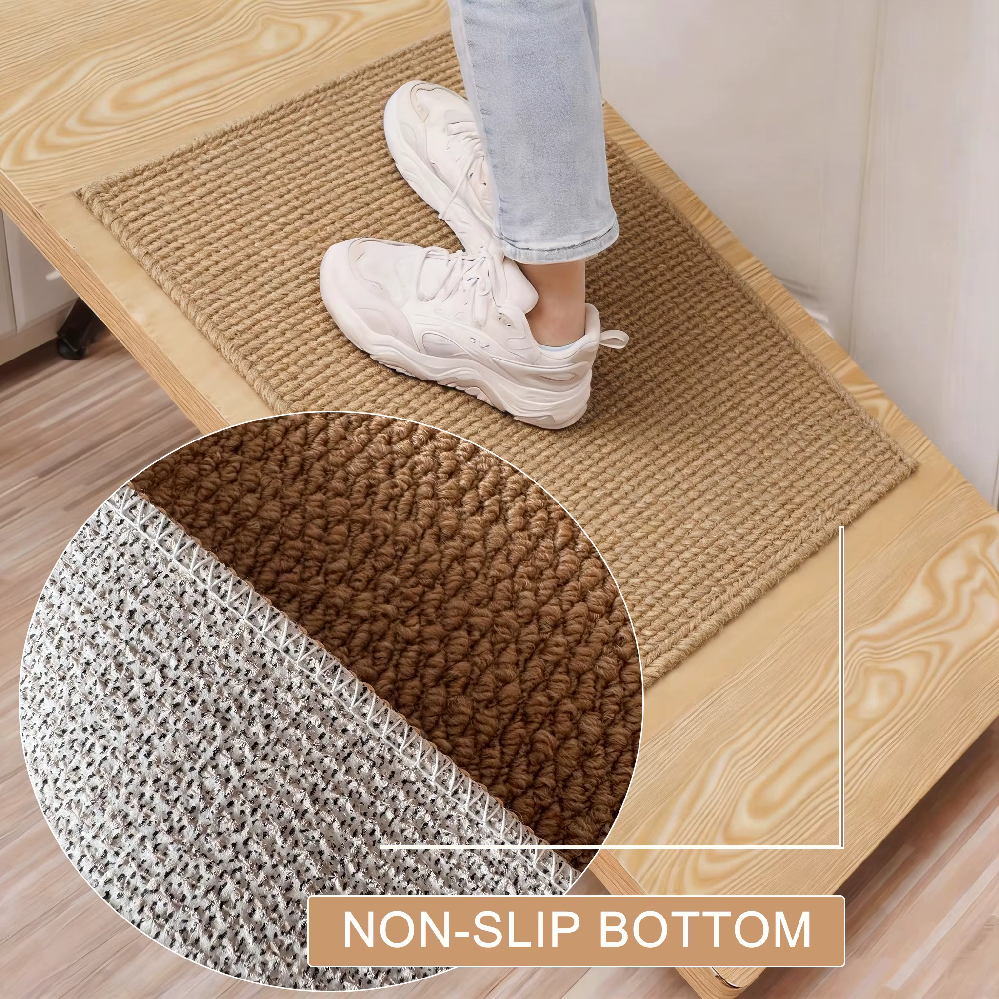 Tapis de cuisine antidérapant lavable en faux sisal