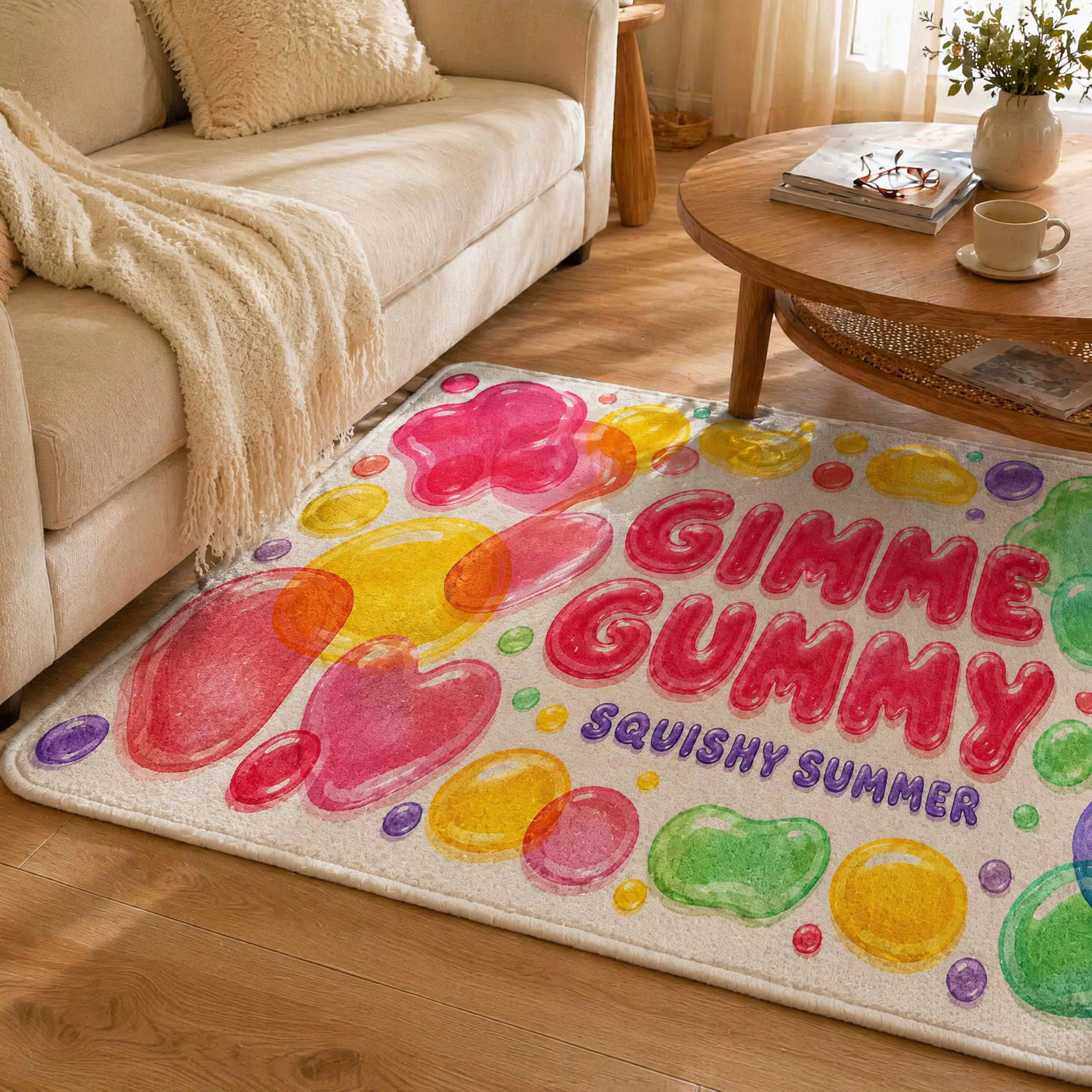 Tapis d'été souple et coloré à motif de bonbons gélifiés
