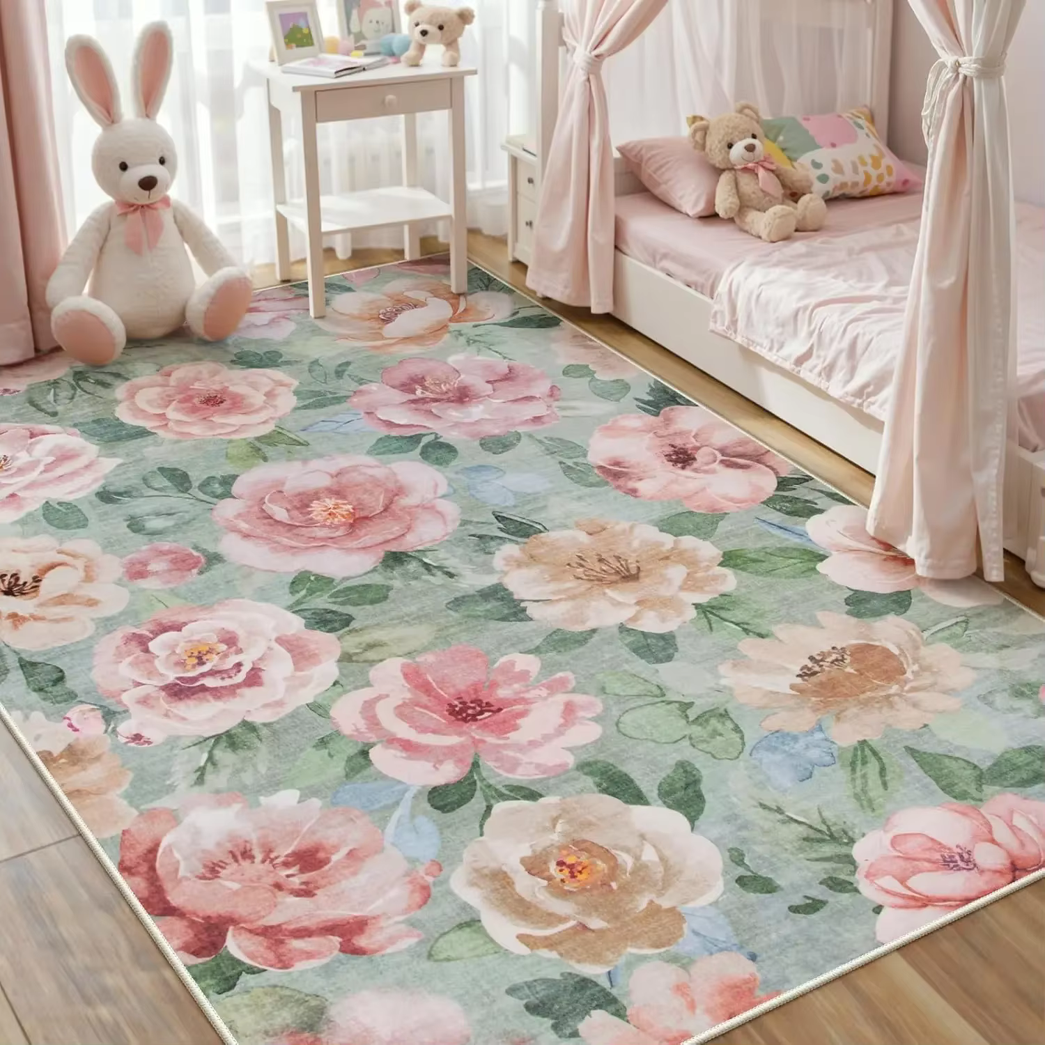 Tapis à motif de fleurs de pivoine rose