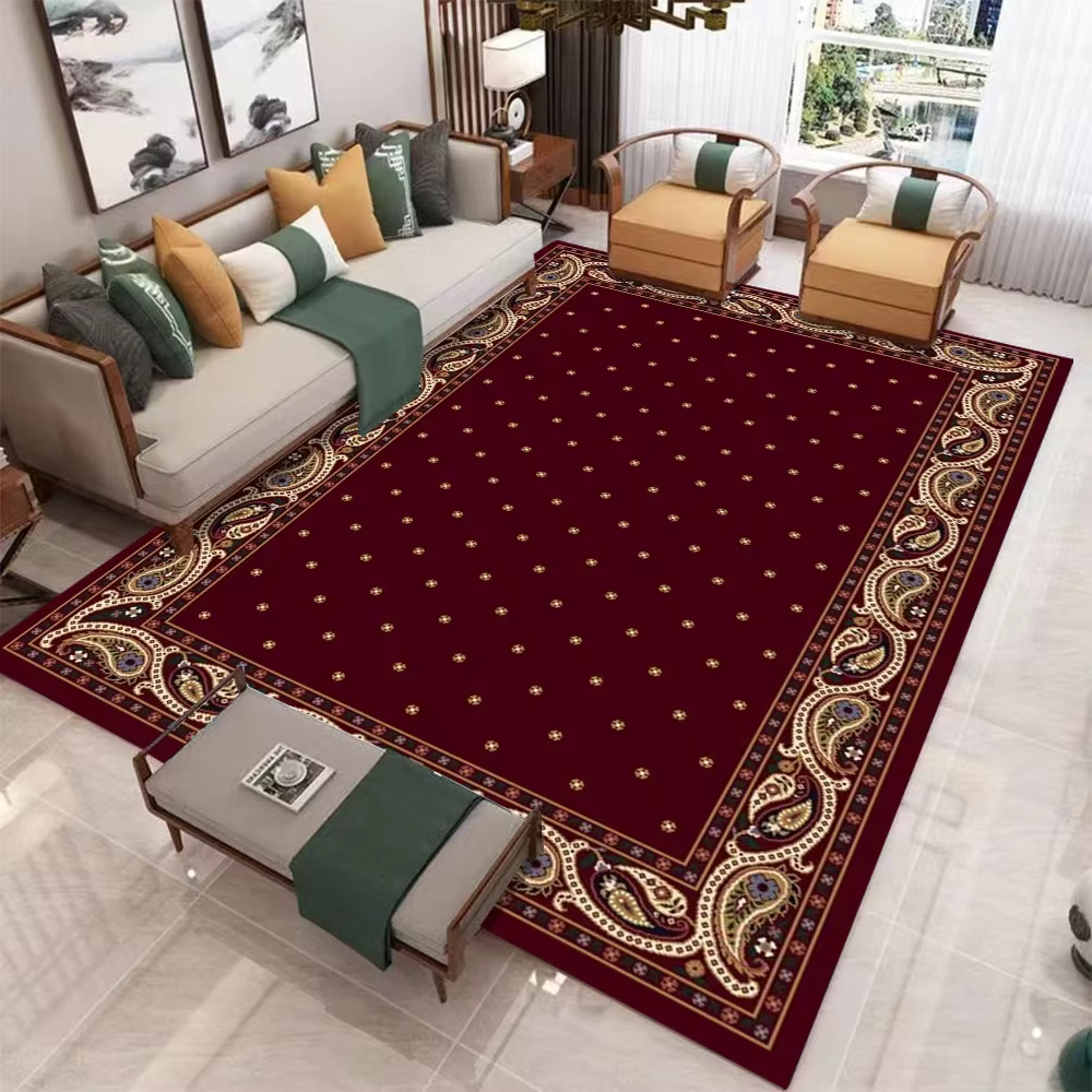 Grand tapis imprimé rouge rétro européen pour salon