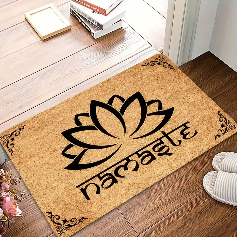 VIKAMA Tapis de bienvenue antidérapant et résistant à l'usure avec motif Fleur de Lotus Namaste
