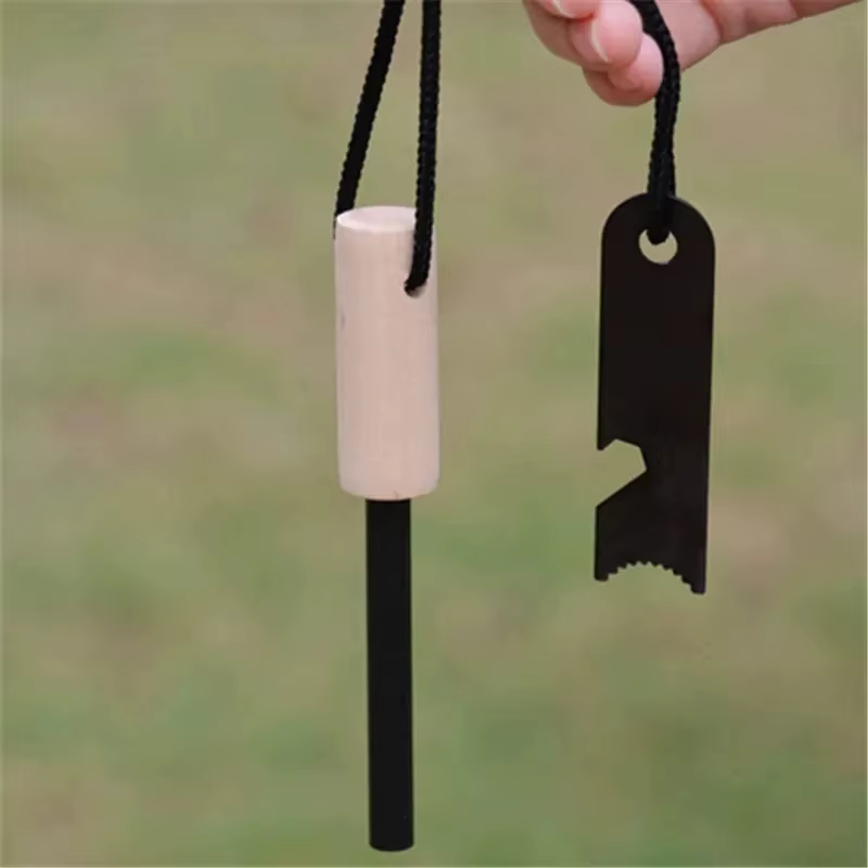 Nouveau Kit de silex Portable de survie en milieu sauvage-bâton de démarrage de feu en magnésium avec manche en bois pour outil d'équipement de Camping en plein air