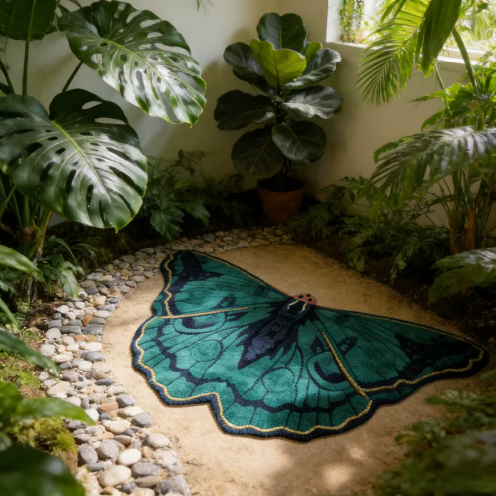 Tapis VIKAMA Vintage vert à motif papillon