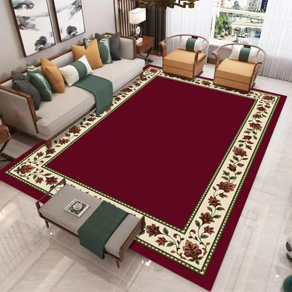Grand tapis imprimé rouge rétro européen pour salon