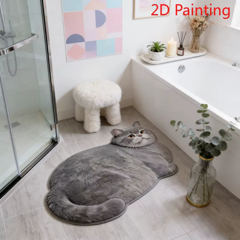 Tapis antidérapant en imitation cachemire en forme de chat mignon