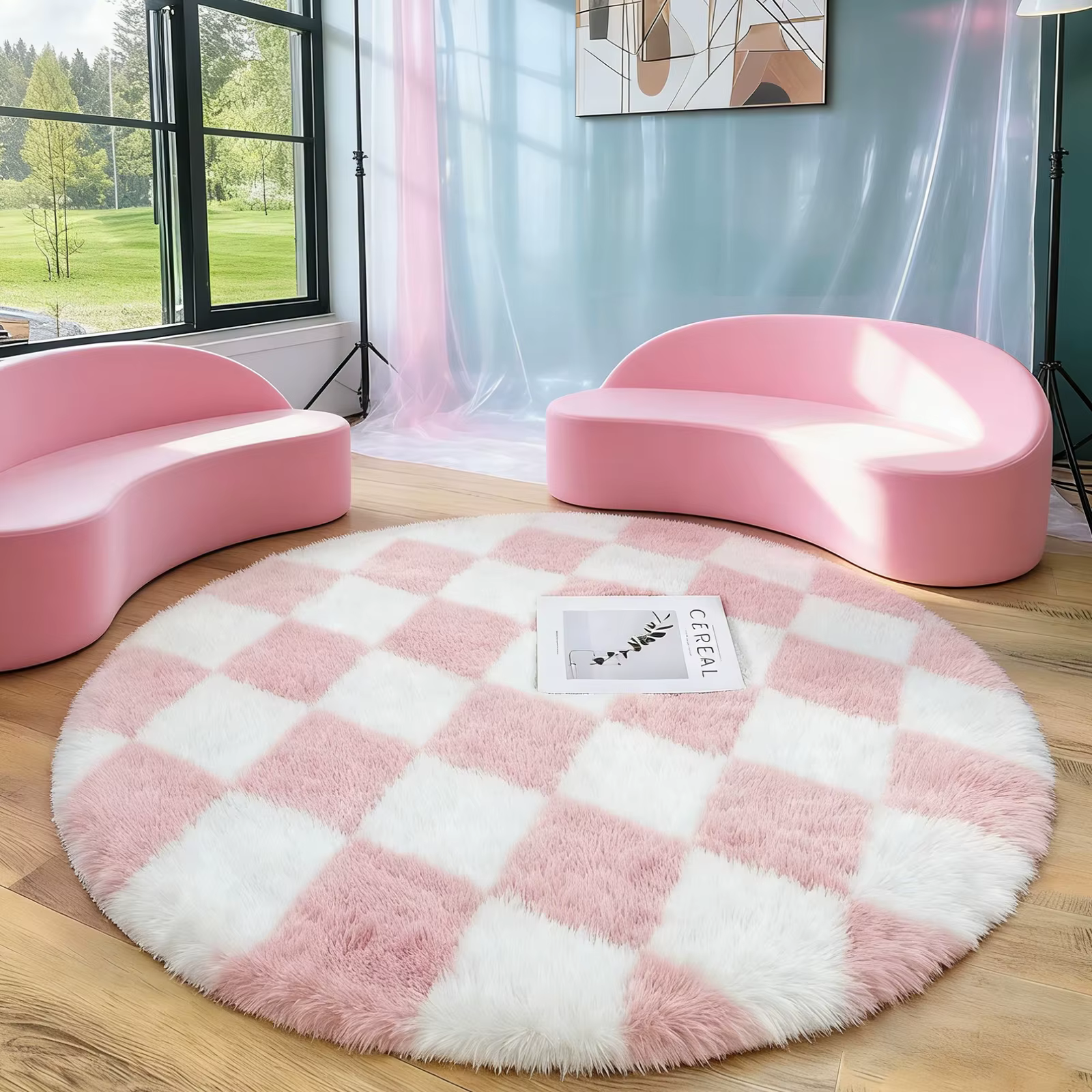 Tapis rond tie-dye moelleux et doux pour chambre d'enfant