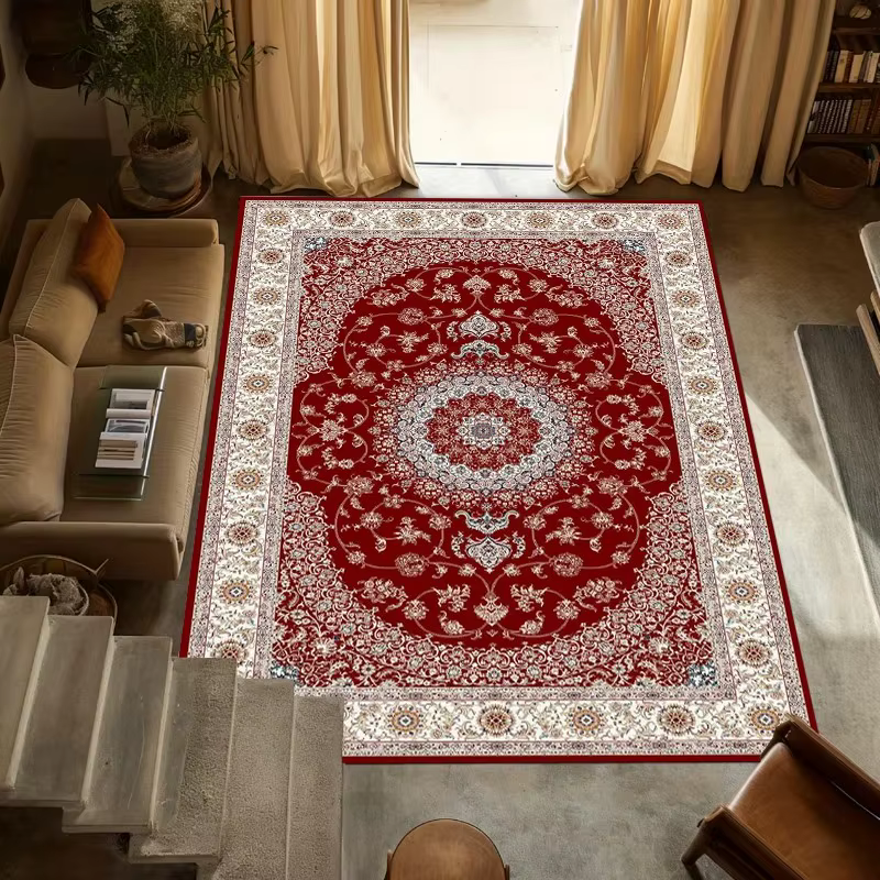 VIKAMA Tapis vintage persan antidérapant bleu marine à motifs floraux lavable pour la décoration du salon et de la chambre