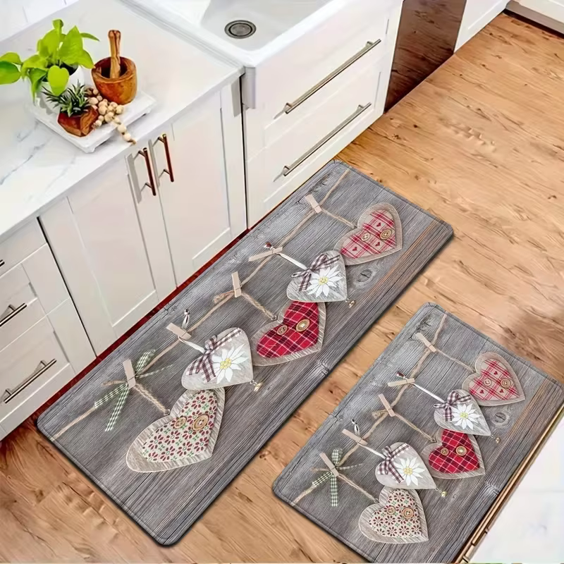 Tapis de cuisine antidérapant en flanelle de Grain de bois de coeur de Style nordique pour le salon