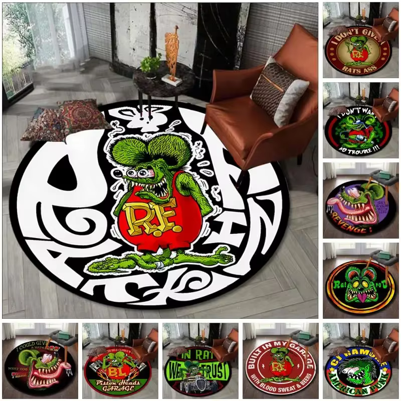 Tapis de sol rond rétro Rat Fink lea