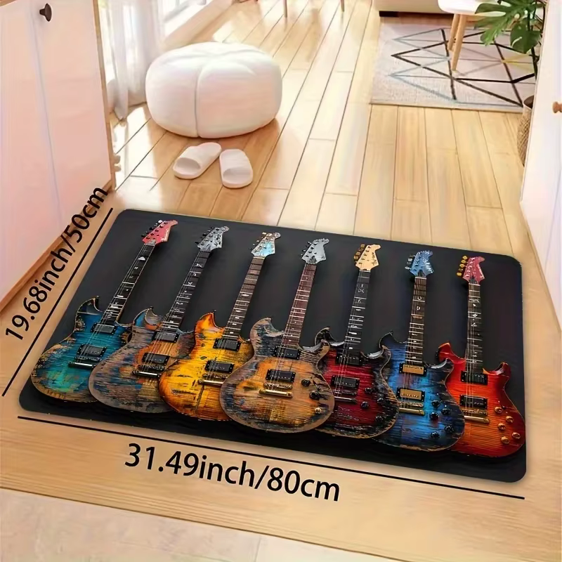 Tapis de guitare électrique vintage VIKAMA, thème rock, antidérapant et lavable, pour studio de musique, chambre à coucher, décoration de man cave