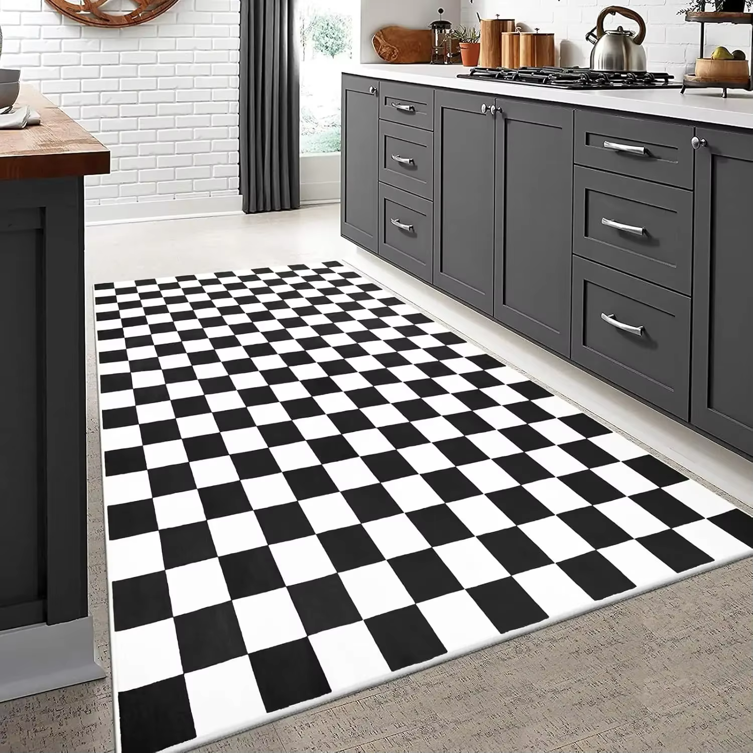 Tapis à carreaux noir et blanc pour salon chambre à coucher