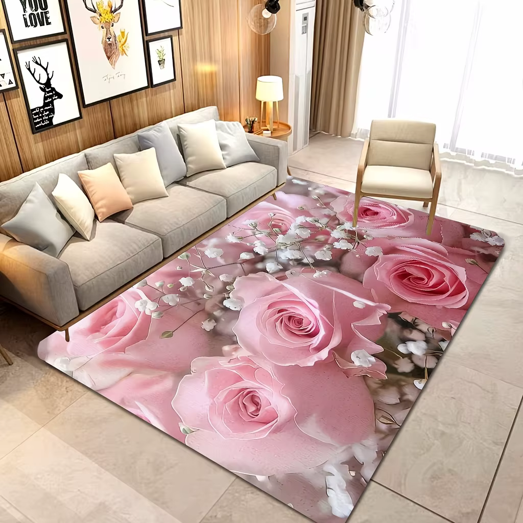 Tapis décoratif VIKAMA à roses roses