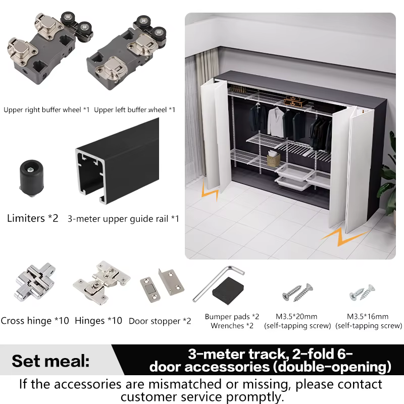 SSOUIM – Kit de quincaillerie pour porte de séparation à 3 volets, sans rail inférieur, système coulissant aérien pour placard de cuisine, gain de place, facile à nettoyer