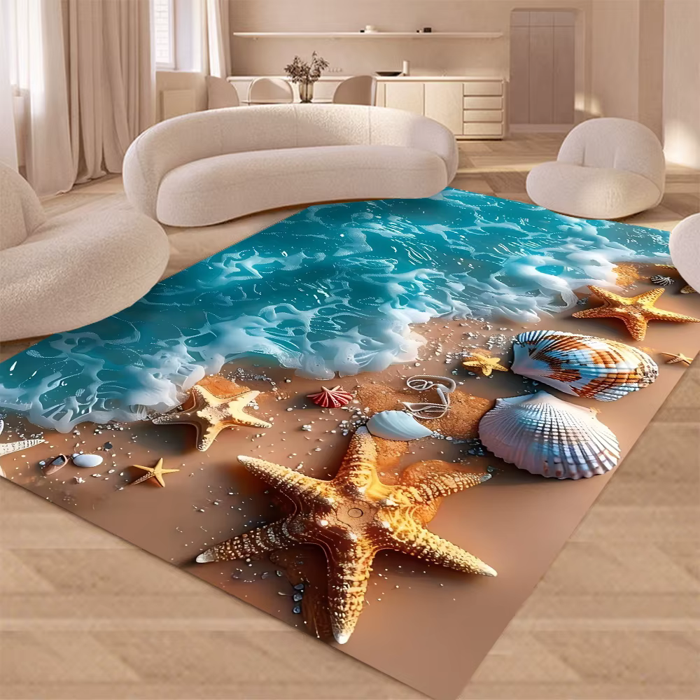 Nouveau Tapis de Sol Antidérapant 2025 Motif Étoile de Mer et Coquillages pour Salon
