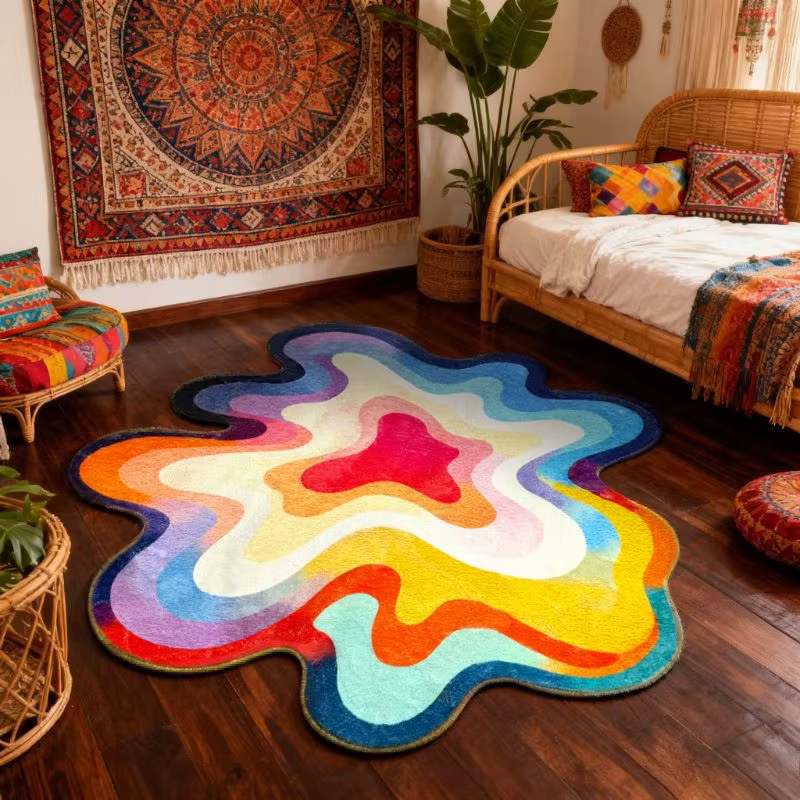 Tapis de décoration de chambre à coucher couleur Dopamine