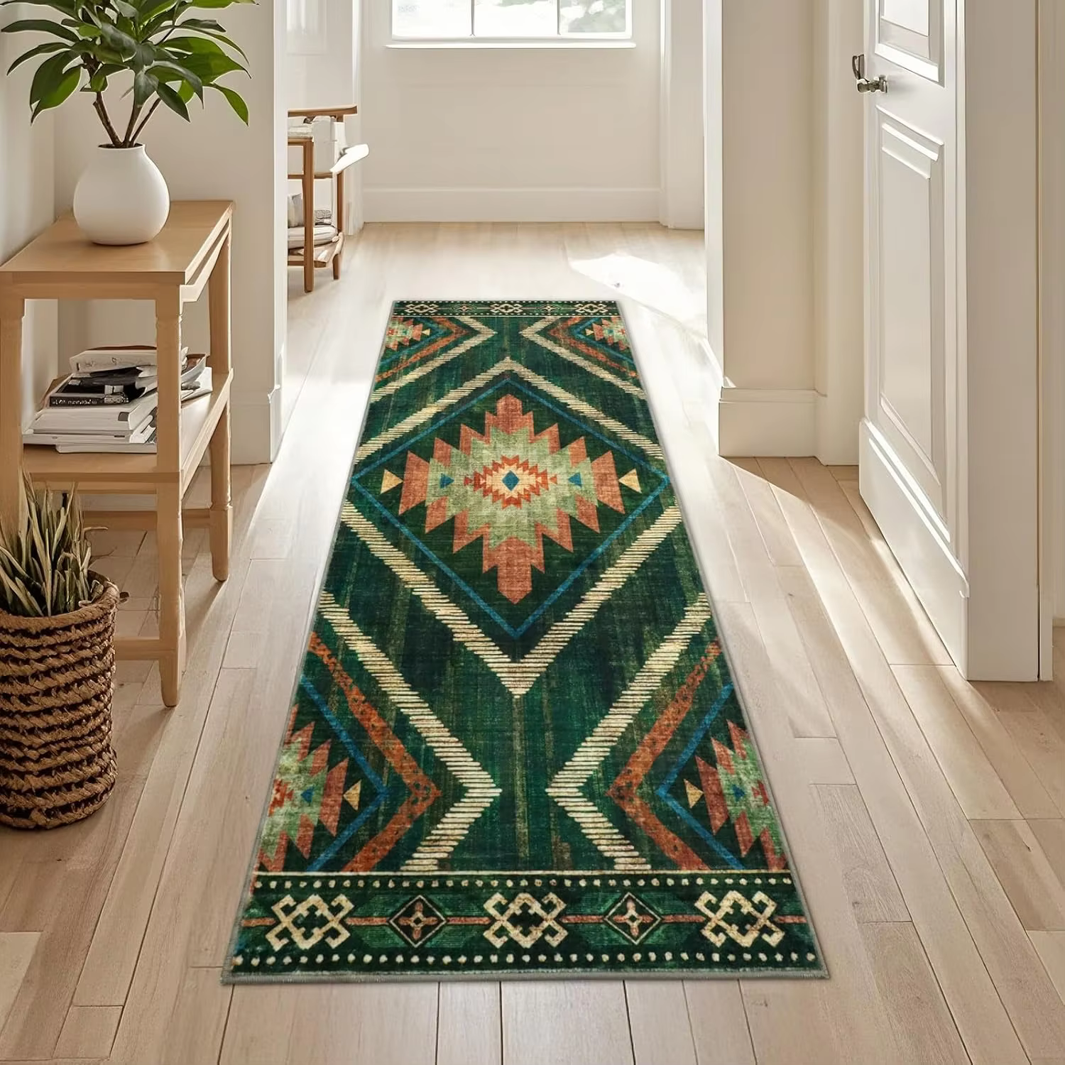 Tapis de couloir vintage vert et marron