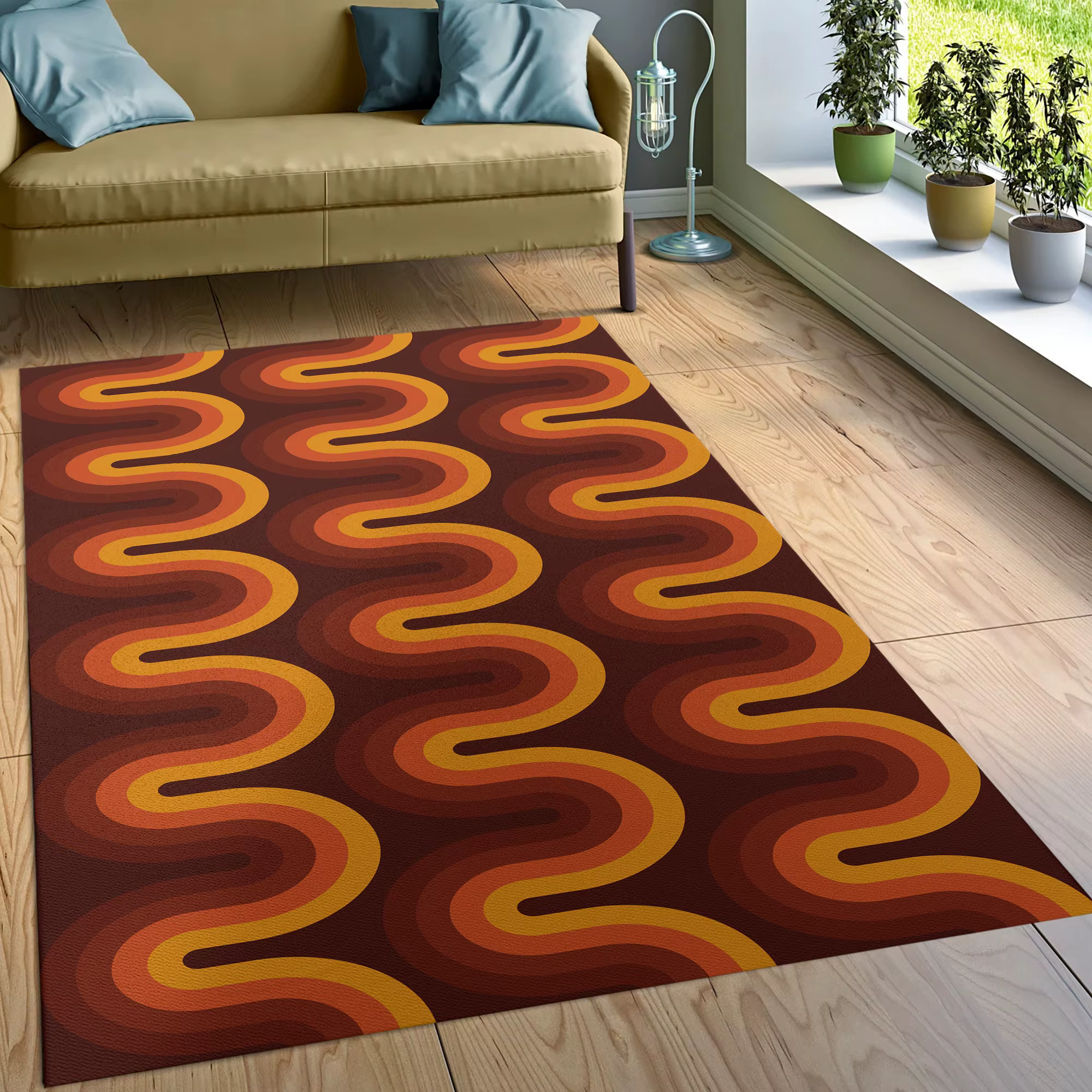 Tapis marron Groovy rétro des années 70