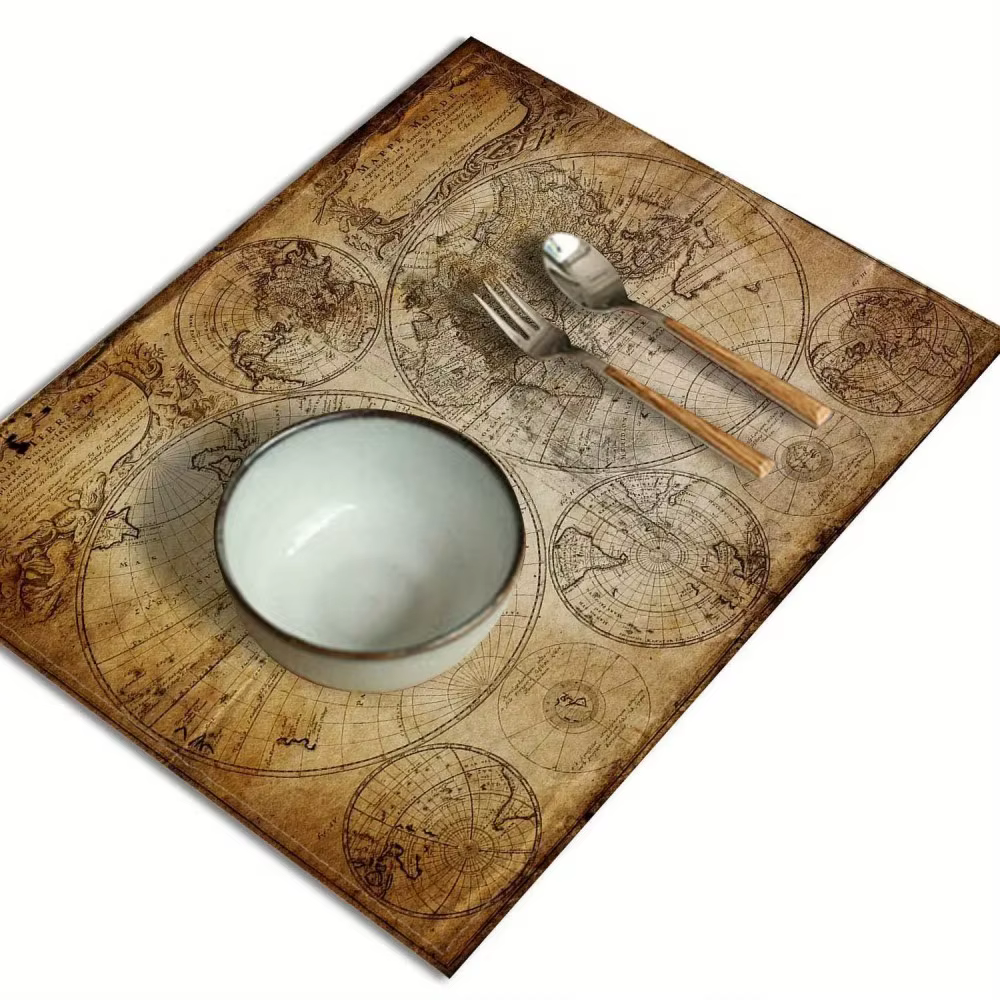 VIKAMA – napperon carte du monde nautique Vintage, ensemble de quatre tapis de Table résistants à la chaleur pour la cuisine, la maison et la décoration de fête à la maison
