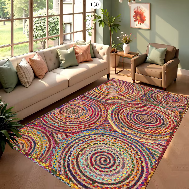Tapis circulaire tressé à la main en chindi pour salon