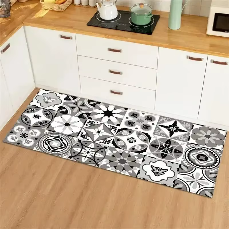 Tapis de cuisine Long avec Collage de carreaux Vintage bleu jaune