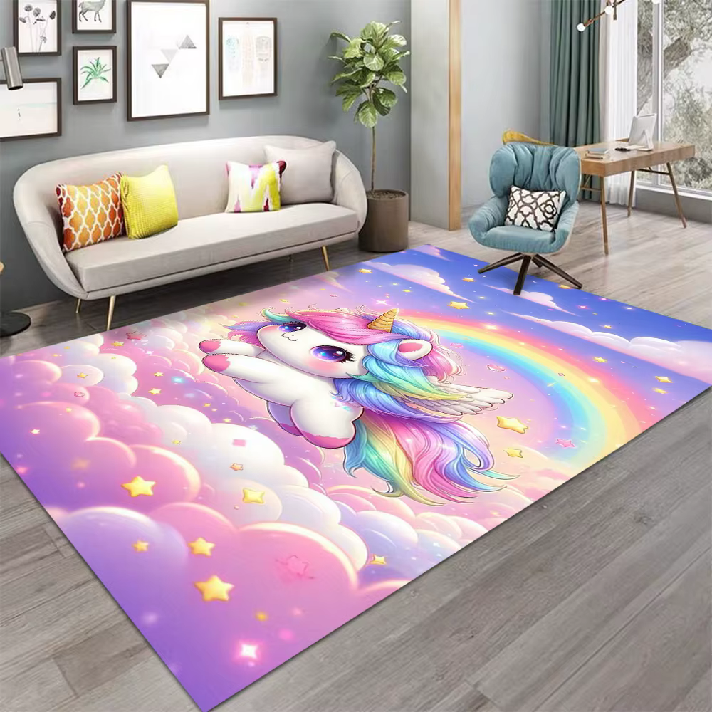 Tapis licorne arc-en-ciel de dessin animé pour filles