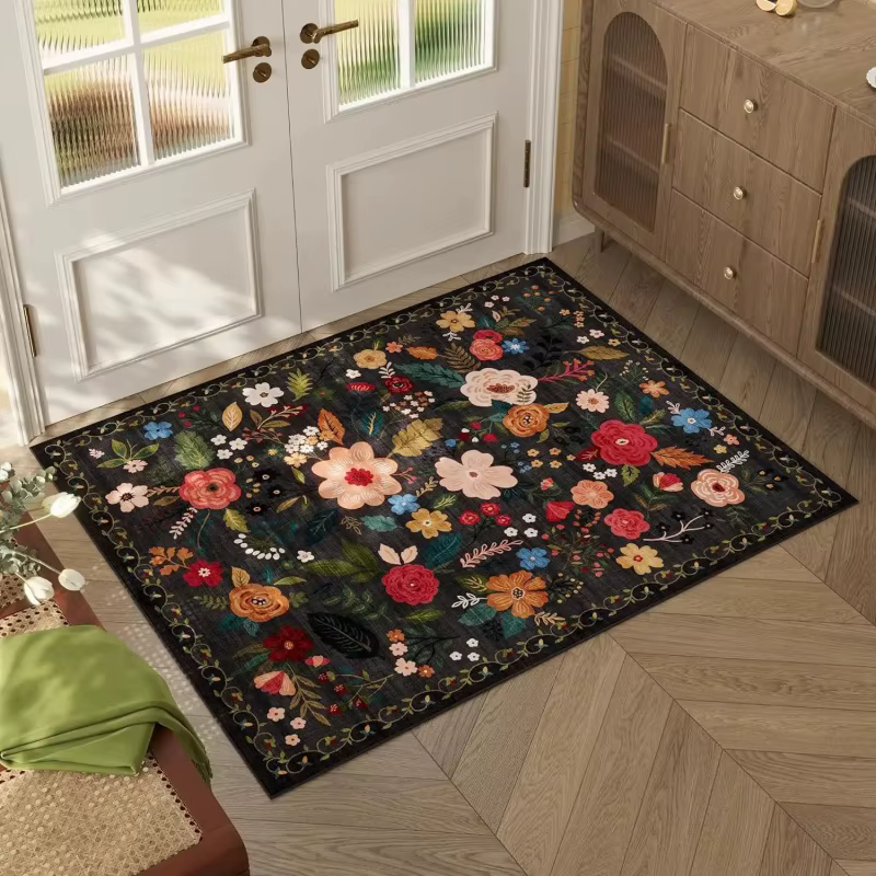Tapis Bohème Coloré à Motifs Floraux Grand Format Antidérapant pour Salon et Chambre à Coucher