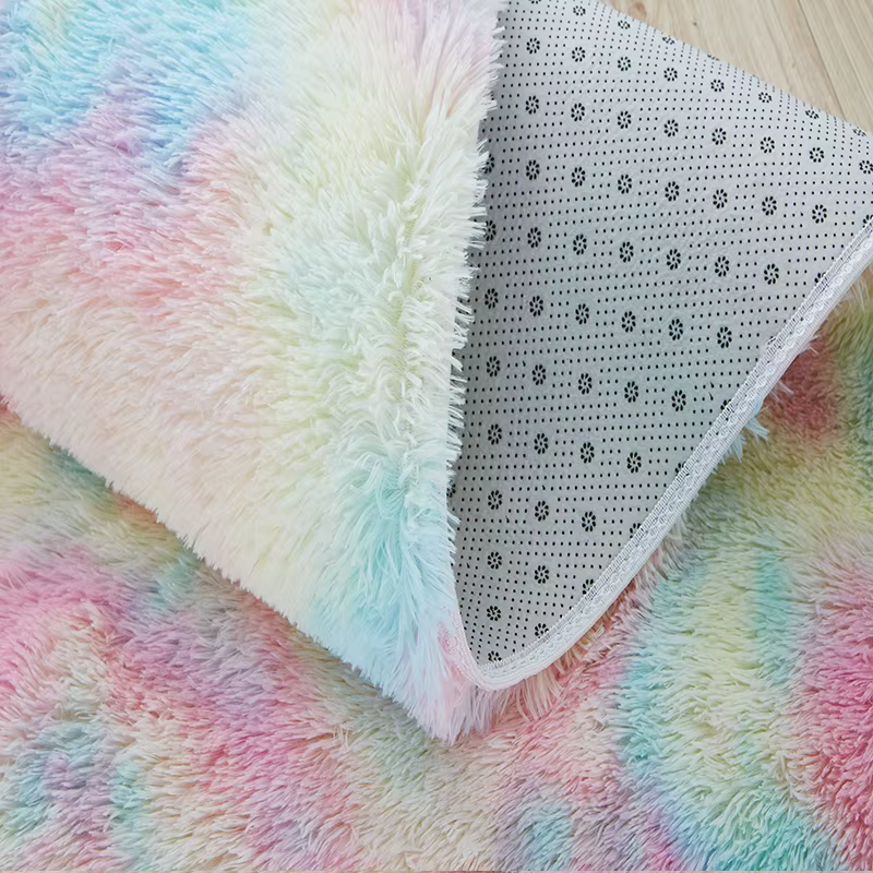 Tapis arc-en-ciel poilu pour chambre d'enfants