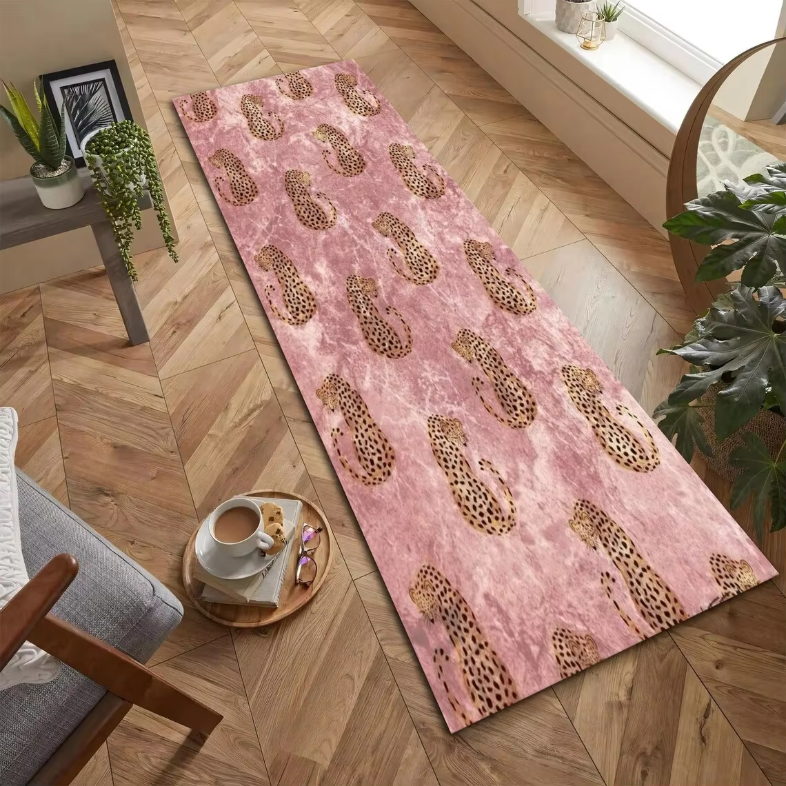 Tapis de couloir moderne à motif léopard