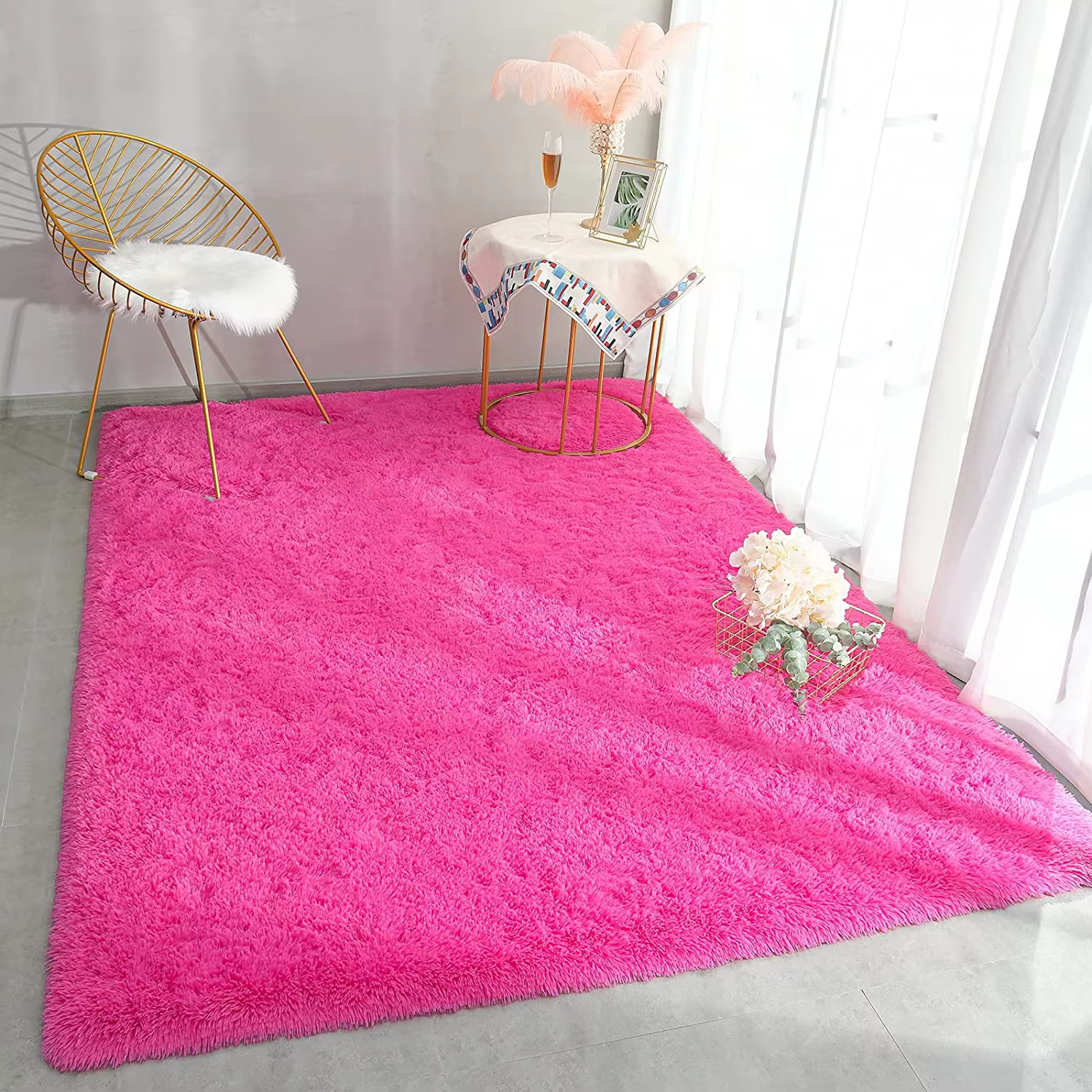 Moelleux Shag Chambre Lea Tapis Rose Chaud pour Salon