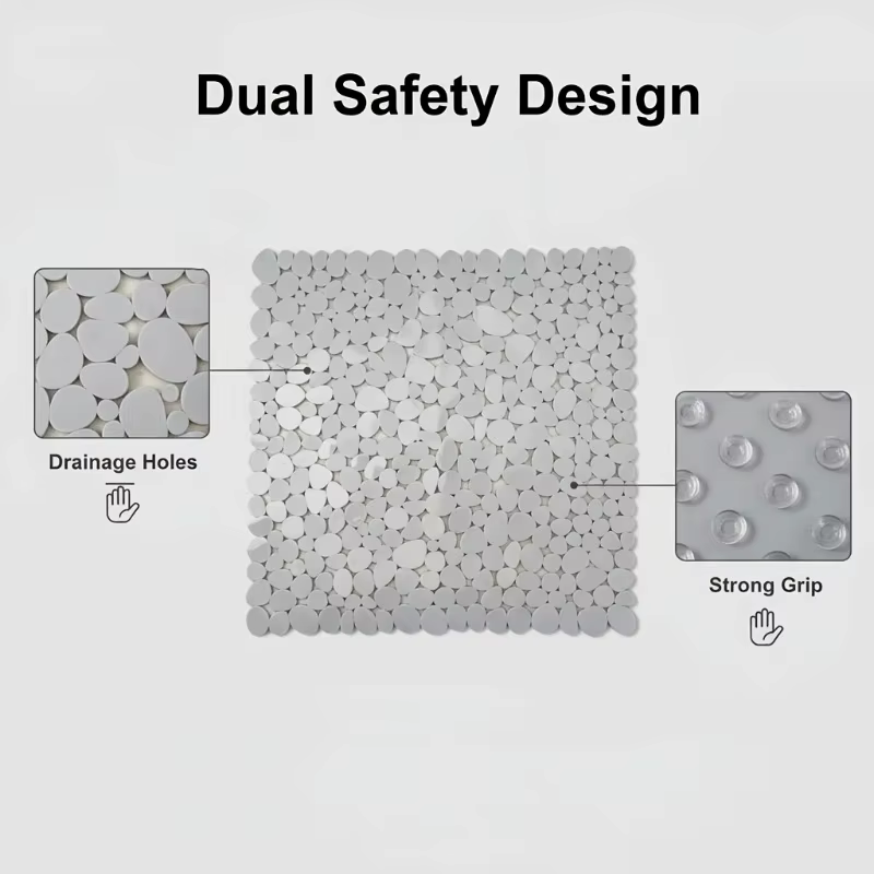Tapis de bain galets antidérapant, tapis de sol de douche, Texture pierre, tapis de salle de bain en plastique avec ventouses, tapis carré antidérapant