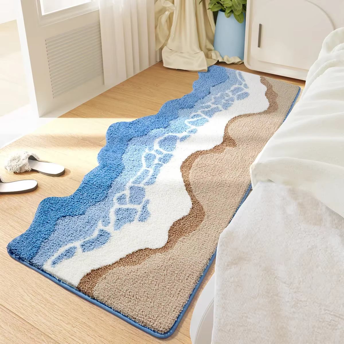Tapis de chevet ondulé tufté à la main