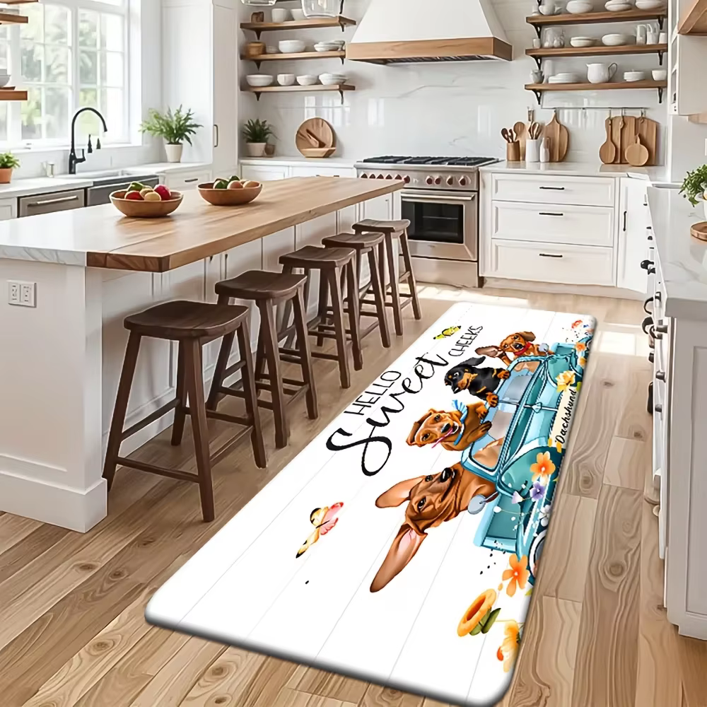 Tapis de sol long et mignon à motif Teckel pour cuisine