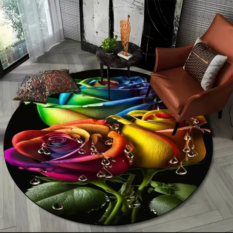 Tapis rond élégant à dégradé bleu jaune rose