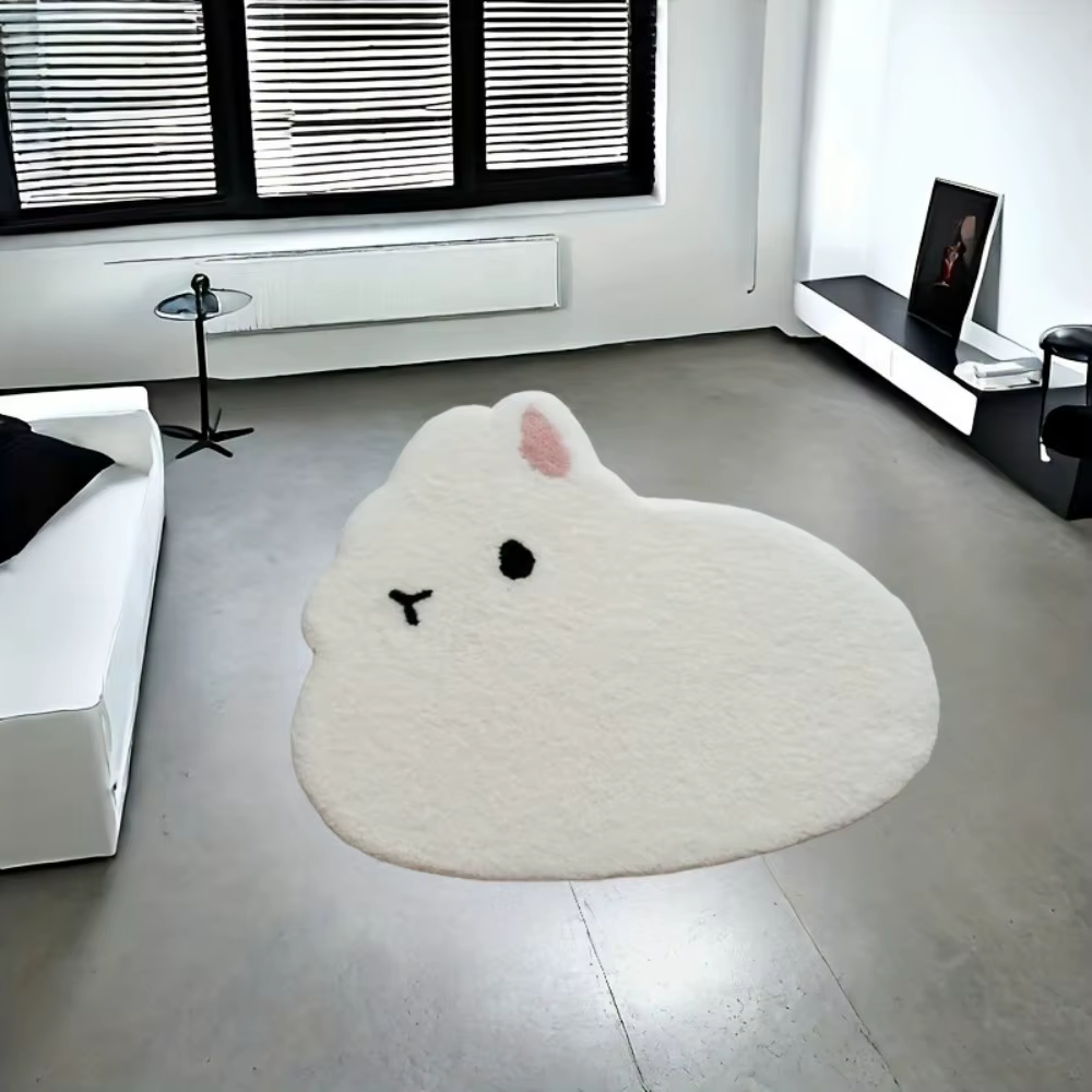 Tapis VIKAMA minimaliste blanc imprimé lapin de dessin animé