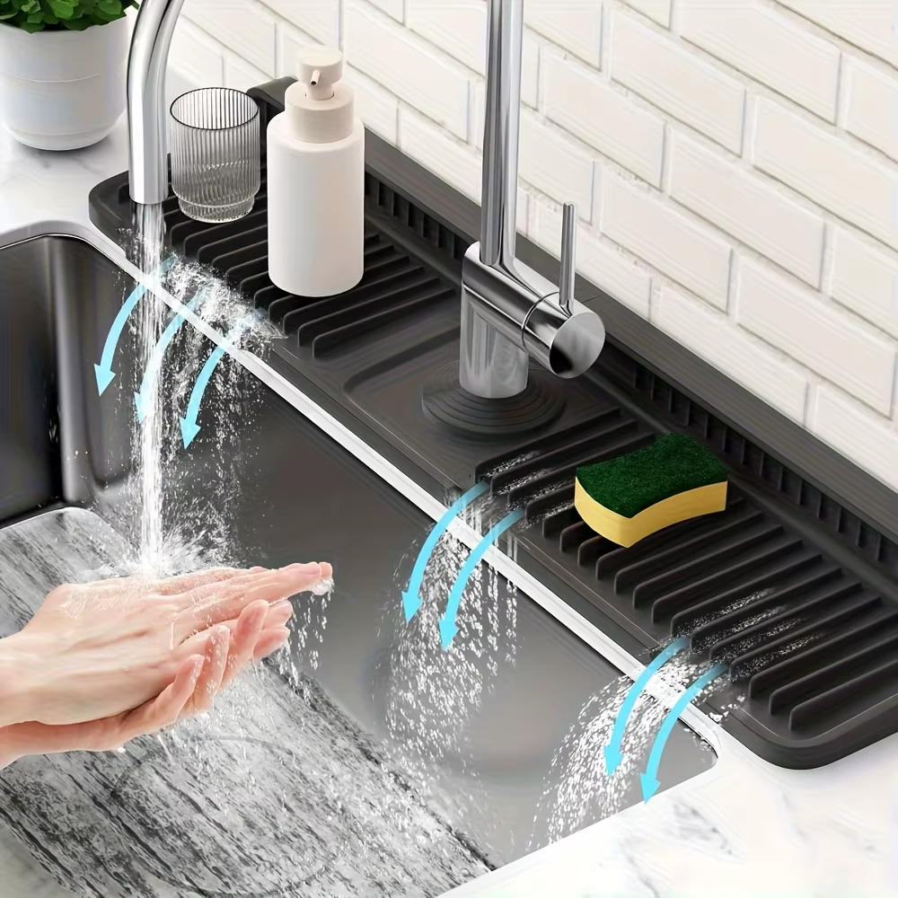 Évier de cuisine anti-éclaboussures avec 7 ° Conception de pente | Tapis de robinet à vidange rapide