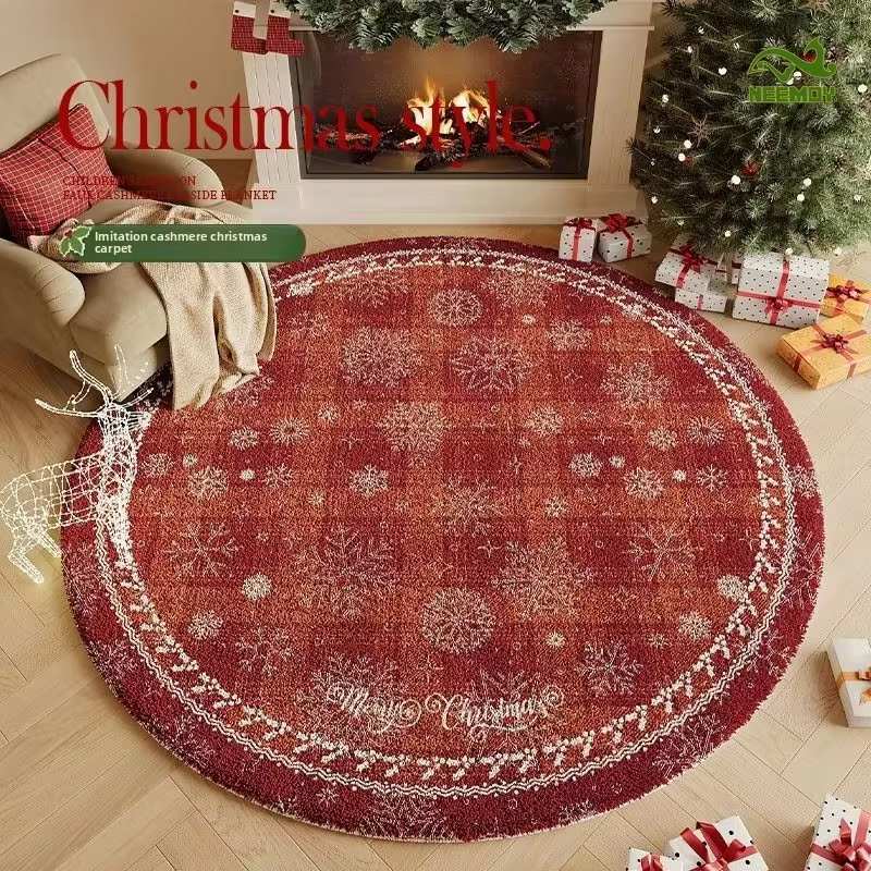 Tapis de noël rond antidérapant pour salon et chambre à coucher