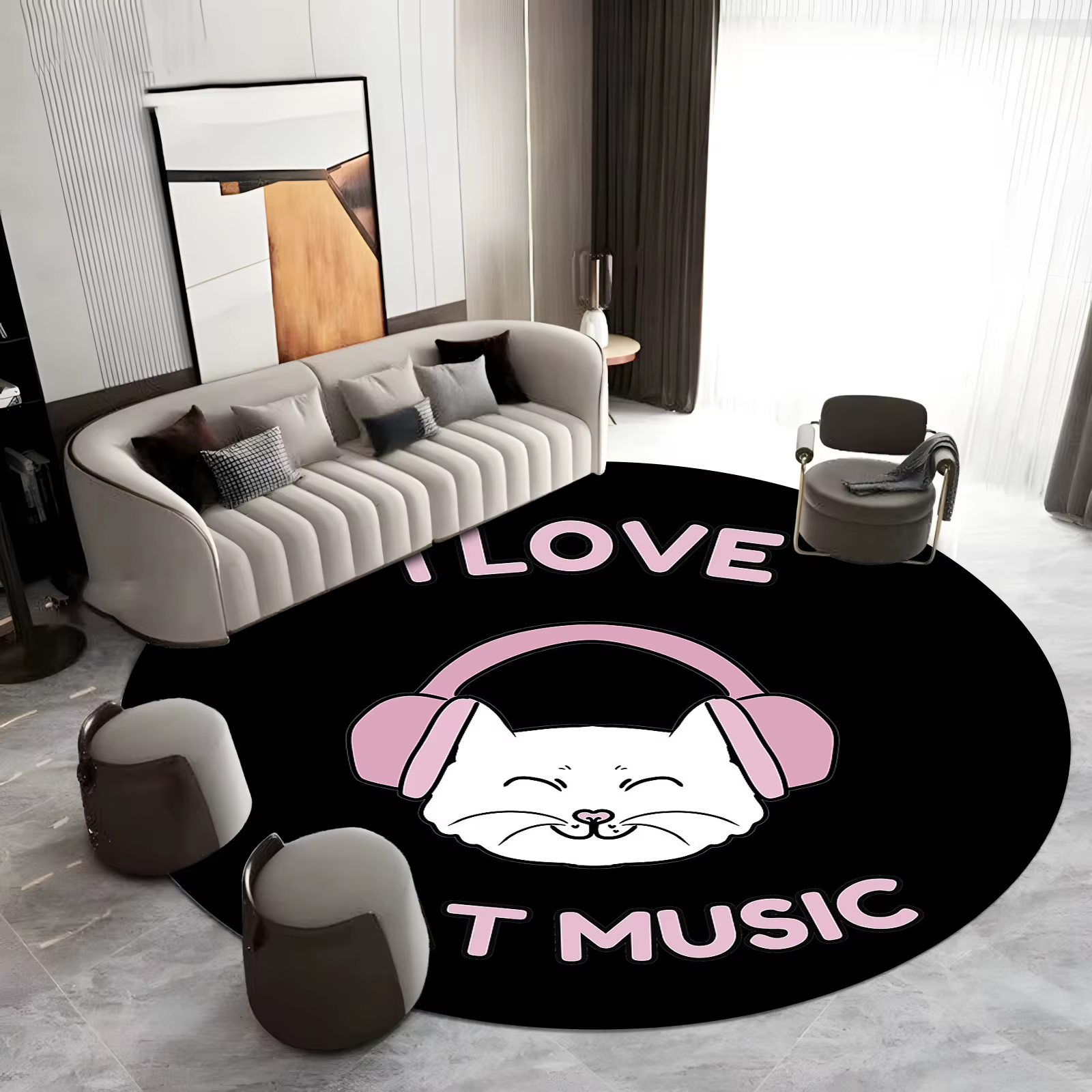 Tapis rond de musique personnalisé en flanelle douce