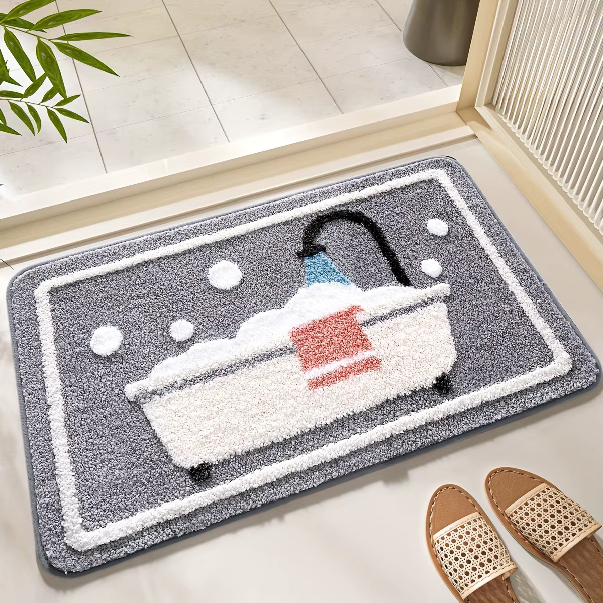Tapis de bain tricoté antidérapant avec support en TPR