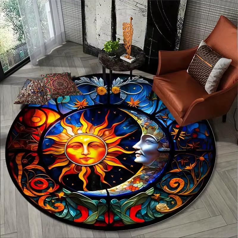 Tapis rond décoratif coloré Vintage