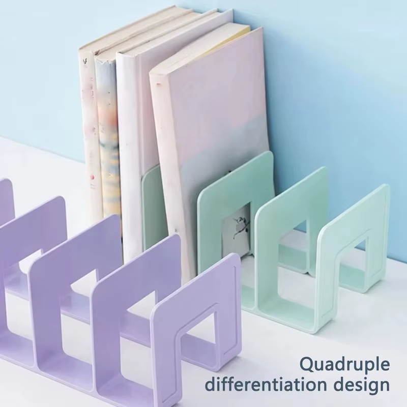 Organisateur de livres et de dossiers, séparateur de bibliothèque à 4 compartiments en ABS avec serre-livres pour la maison, le bureau, le rangement en classe