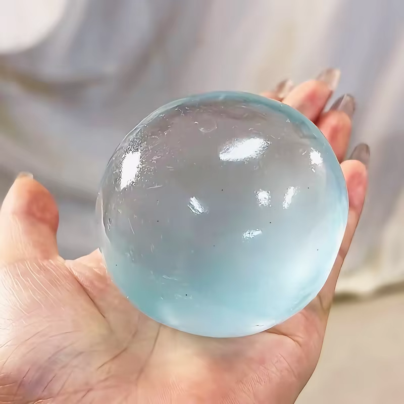 Balle anti-stress DIY mignonne et transparente de 6 cm en huile de coco rose et bleue, faite à la main, en sucre de malt, à rebond lent et malléable