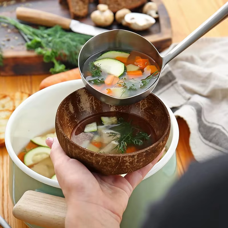 WIKHOSTAR bols à noix de coco pour servir des plats à salade en bois bol en coquille de noix de coco naturelle bol ustensiles de service fête de petit déjeuner