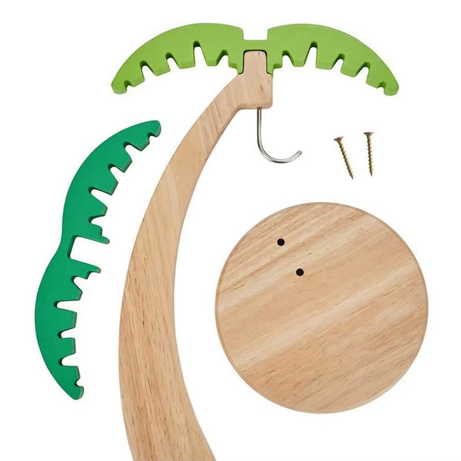 Support à bananes en bois, étagère de cuisine suspendue, support de rangement vertical décoratif pour fruits avec feuilles simulées et crochets, décoration de cuisine