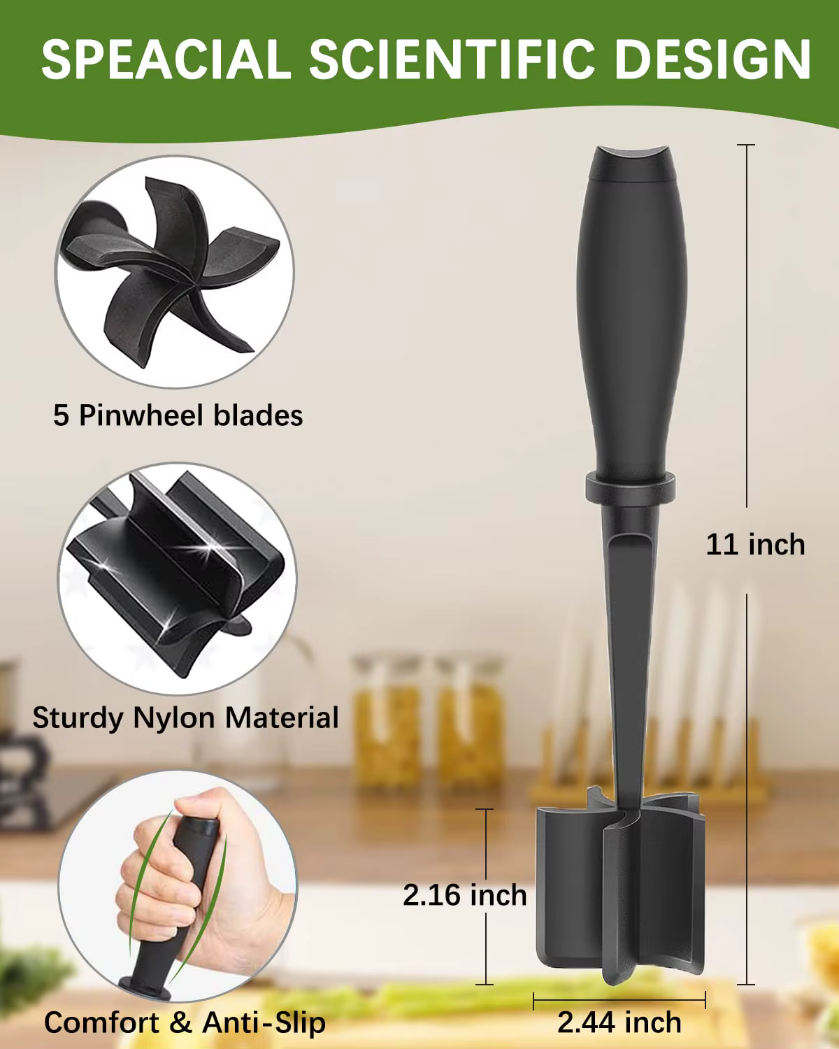 Hachoir à viande 1/2 pièce résistant à la chaleur, pilon à viande pour hacher et mélanger le bœuf haché et les hamburgers, outil de cuisine et ustensile pour brunir la viande